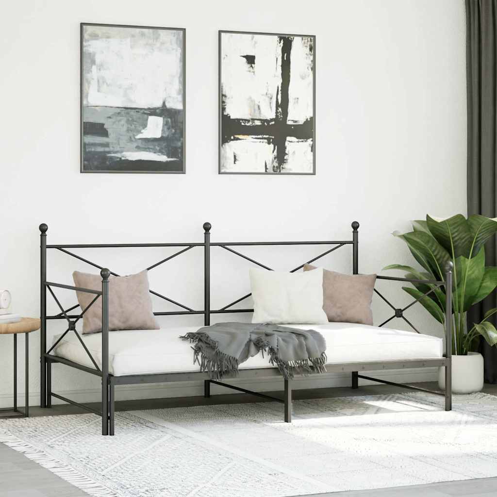 Kihúzható kanapéágy matrac nélkül fekete 100x200 cm acél