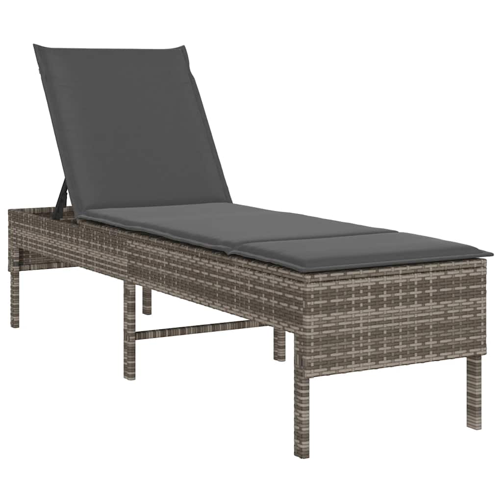 Szürke polyrattan napozóágy párnával 55x200x44 cm