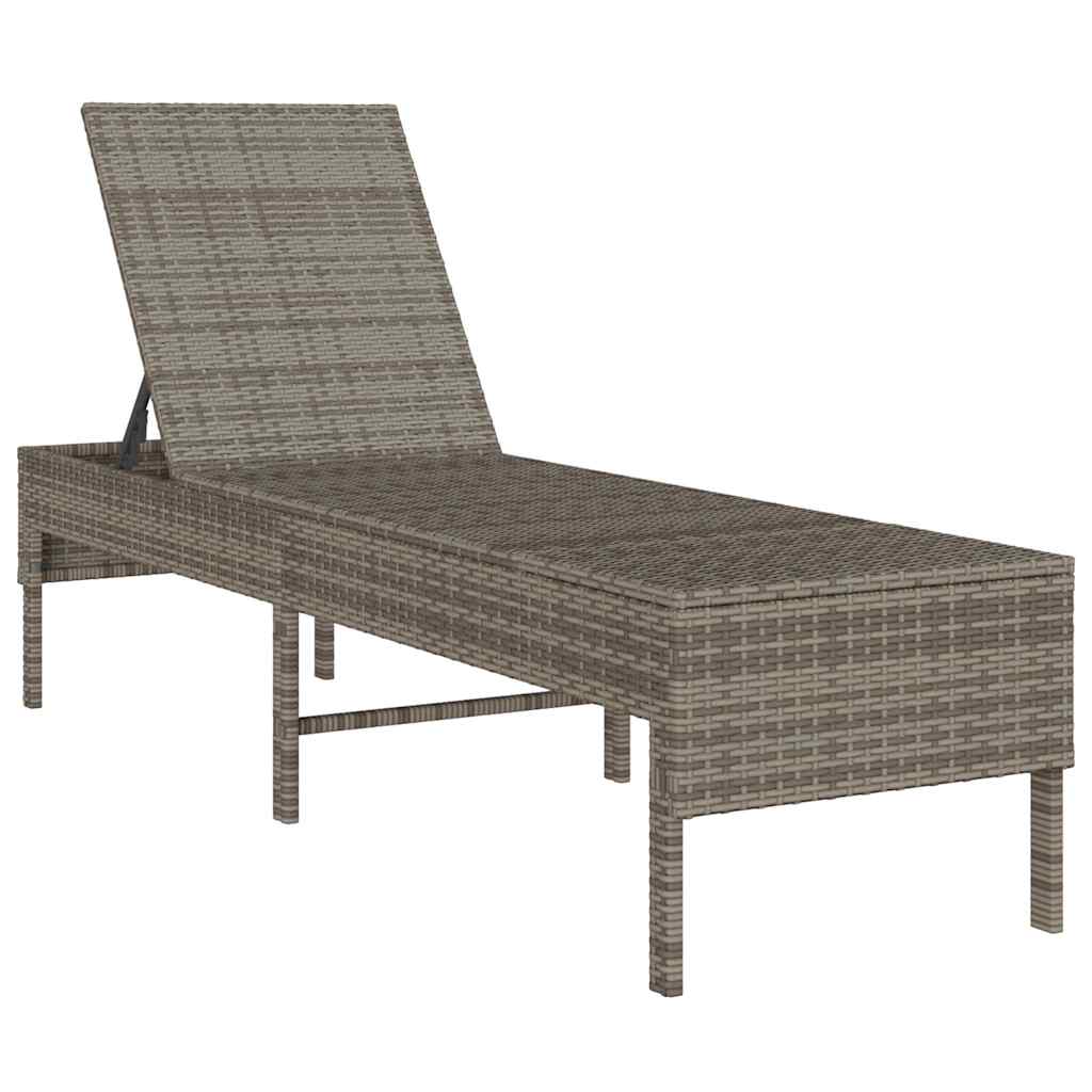 Szürke polyrattan napozóágy párnával 55x200x44 cm