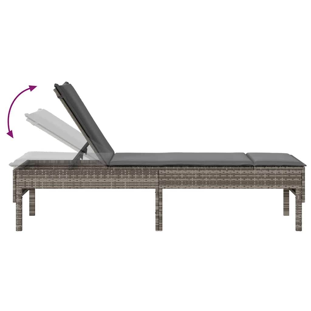 Szürke polyrattan napozóágy párnával 55x200x44 cm