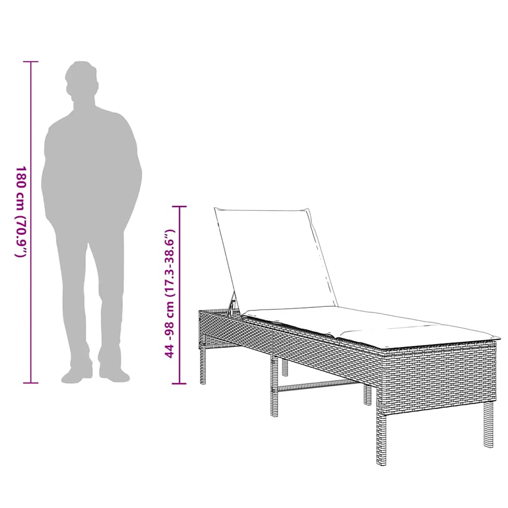 Világosszürke polyrattan napozóágy párnával 55x200x44 cm