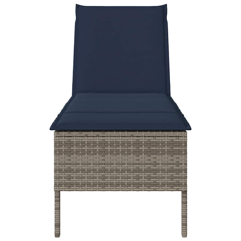 Szürke polyrattan napozóágy párnával 55x200x44 cm