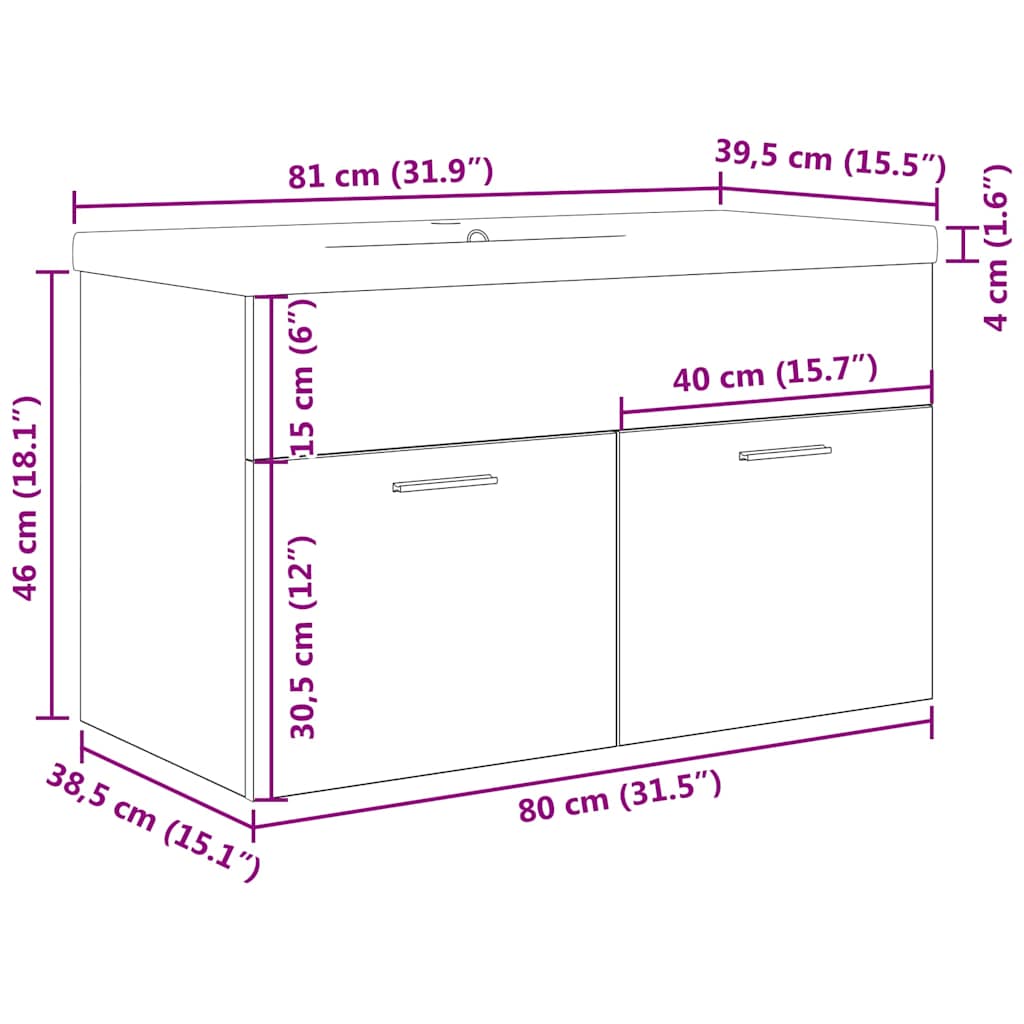 Fürdőszobai mosdószekrény beépített medencével és csapteleppel