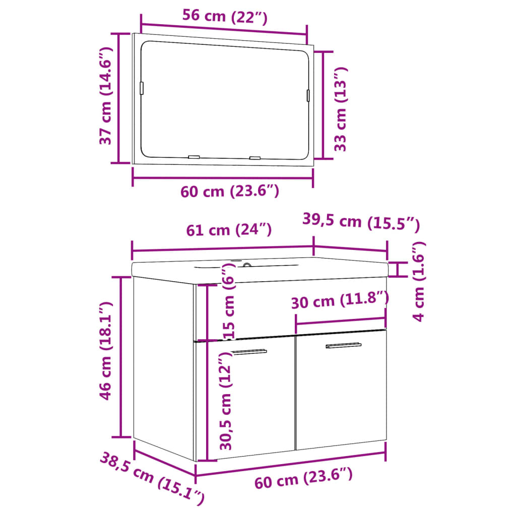3 részes sonoma tölgyszínű szerelt fa fürdőszobai bútorszett