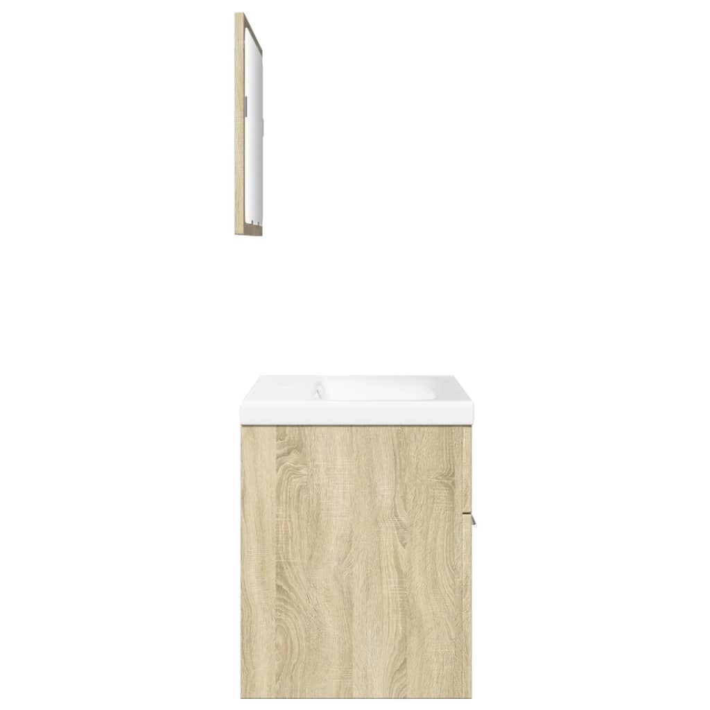 3 részes sonoma tölgyszínű szerelt fa fürdőszobai bútorszett