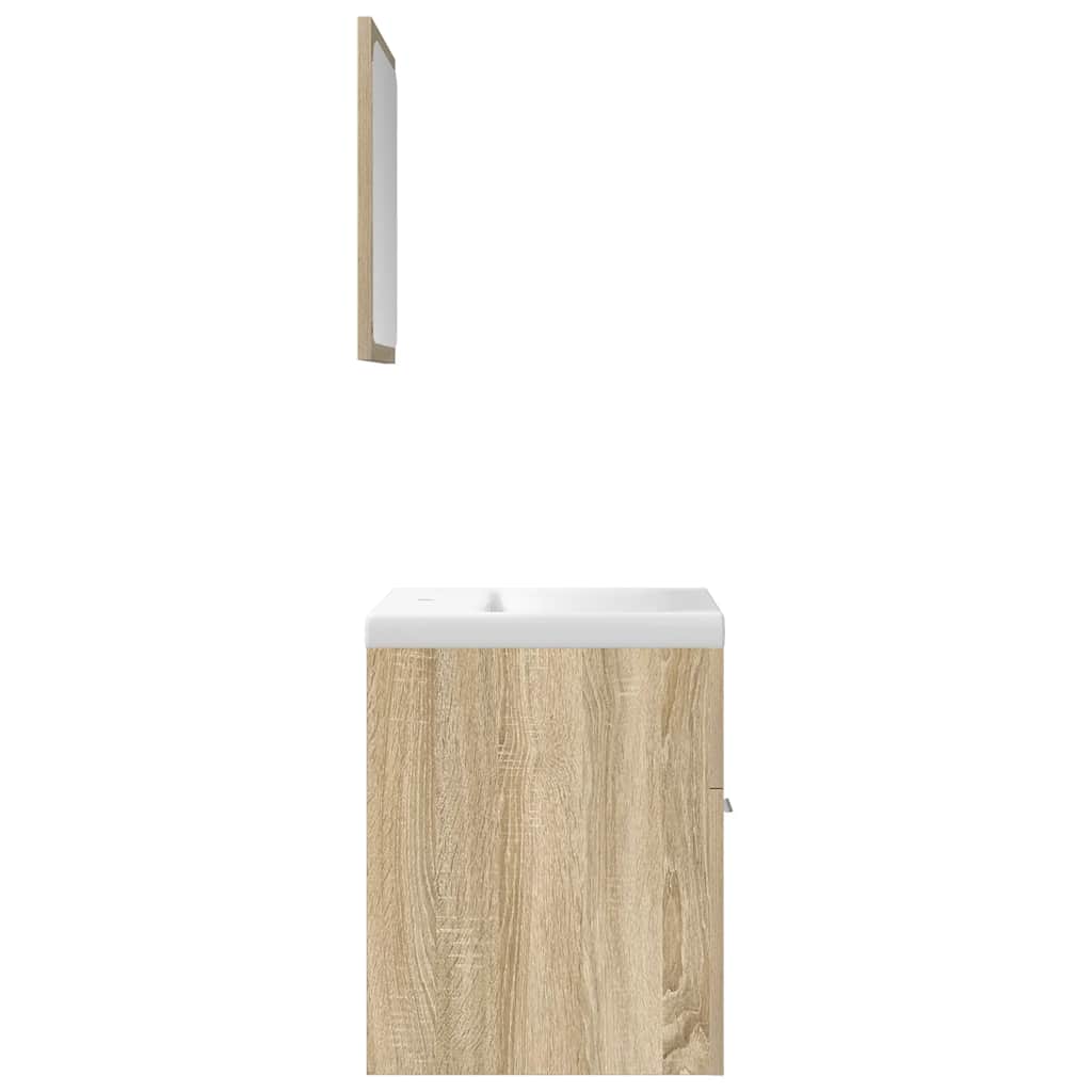 3 részes sonoma tölgyszínű szerelt fa fürdőszobai bútorszett