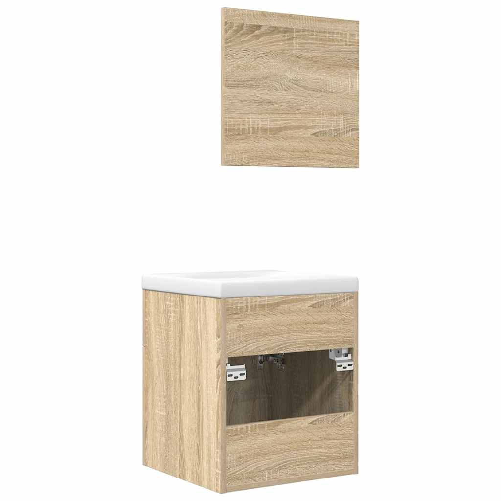 3 részes sonoma tölgyszínű szerelt fa fürdőszobai bútorszett