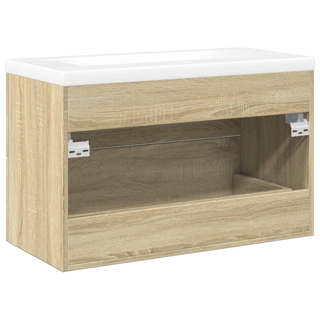 2 részes sonoma tölgyszínű szerelt fa fürdőszobai bútorszett