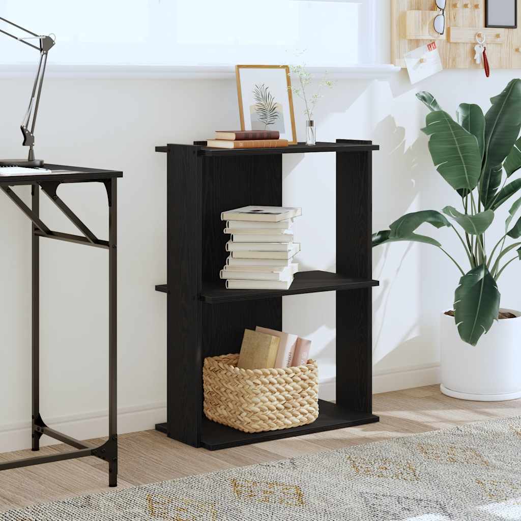 3 szintes fekete szerelt fa könyvespolc 60x30x80 cm