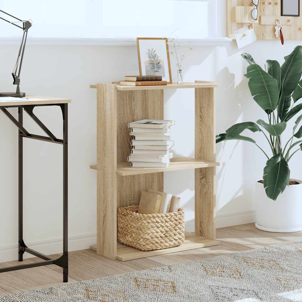 3 szintes sonoma tölgy színű szerelt fa könyvespolc 60x30x80 cm