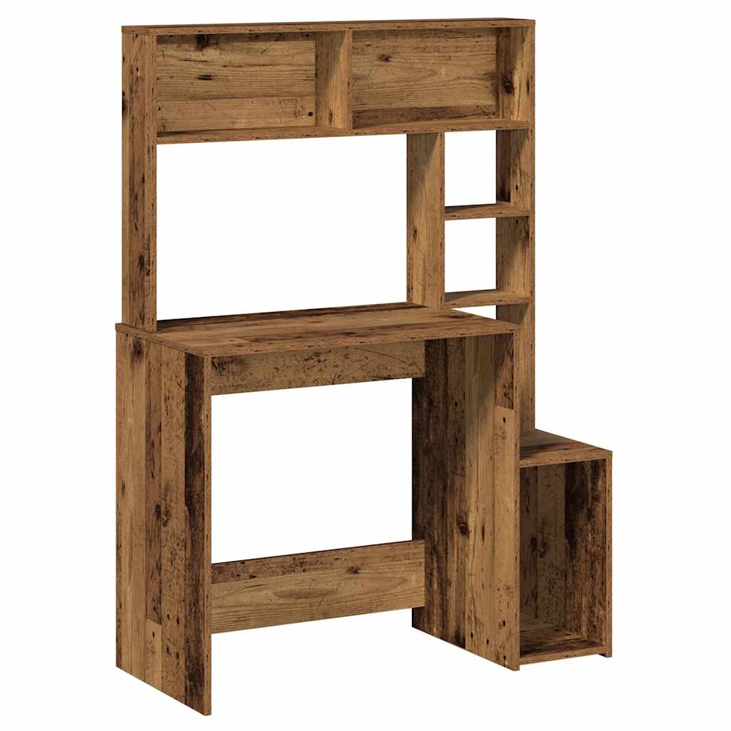 Antik fa színű szerelt fa íróasztal polcokkal 100x45x140 cm