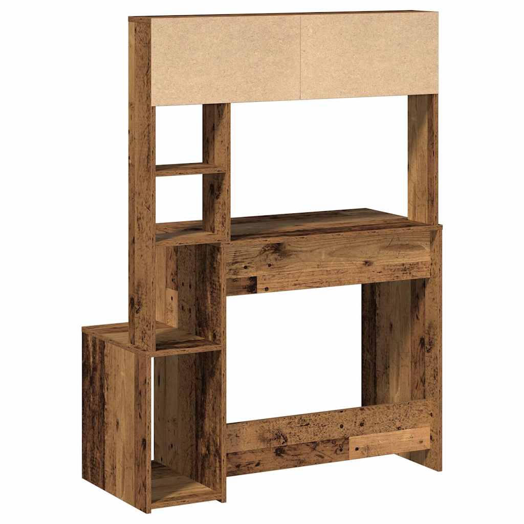 Antik fa színű szerelt fa íróasztal polcokkal 100x45x140 cm