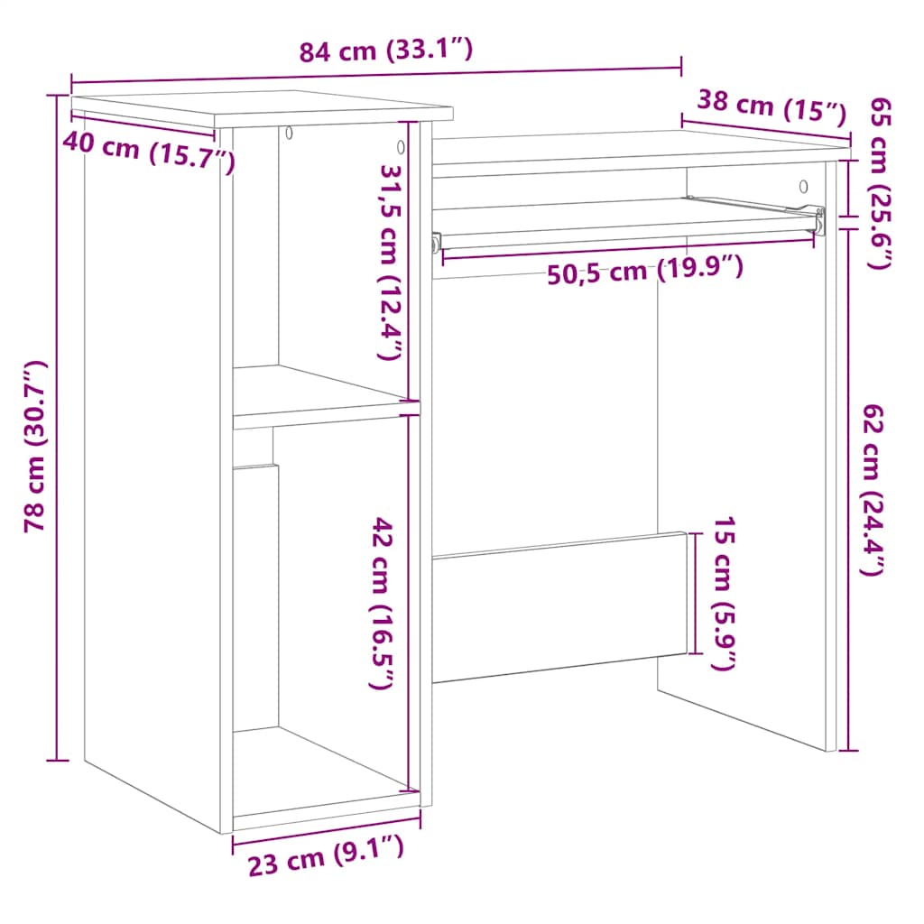 Betonszürke forgácslap íróasztal polcokkal 84x40x78 cm