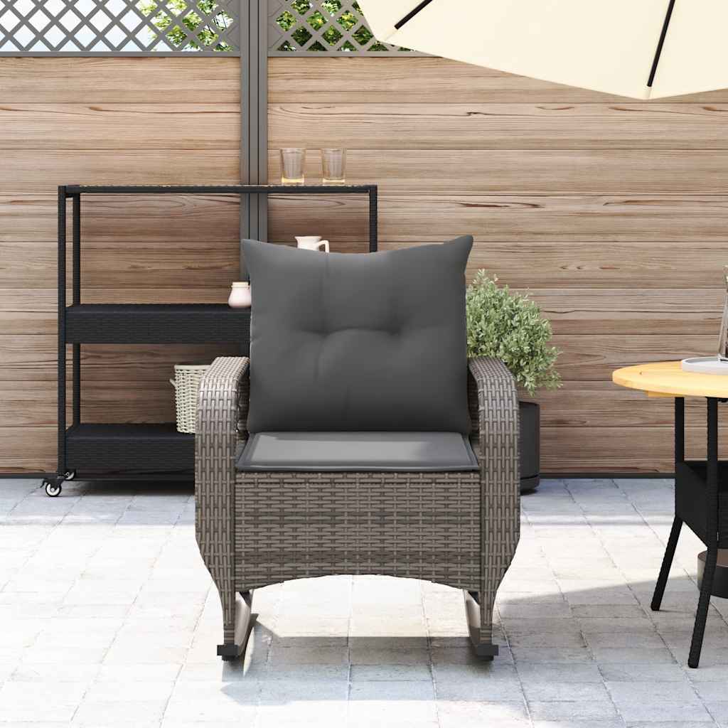 Szürke polyrattan kerti hintaszék párnával