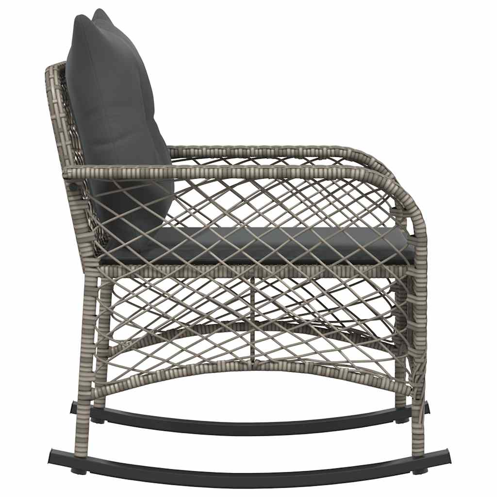 Szürke polyrattan kerti hintaszék párnával