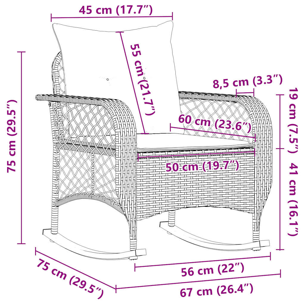 Szürke polyrattan kerti hintaszék párnával
