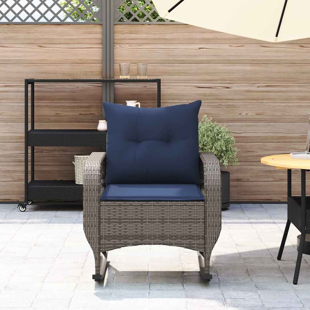 Szürke polyrattan kerti hintaszék párnával