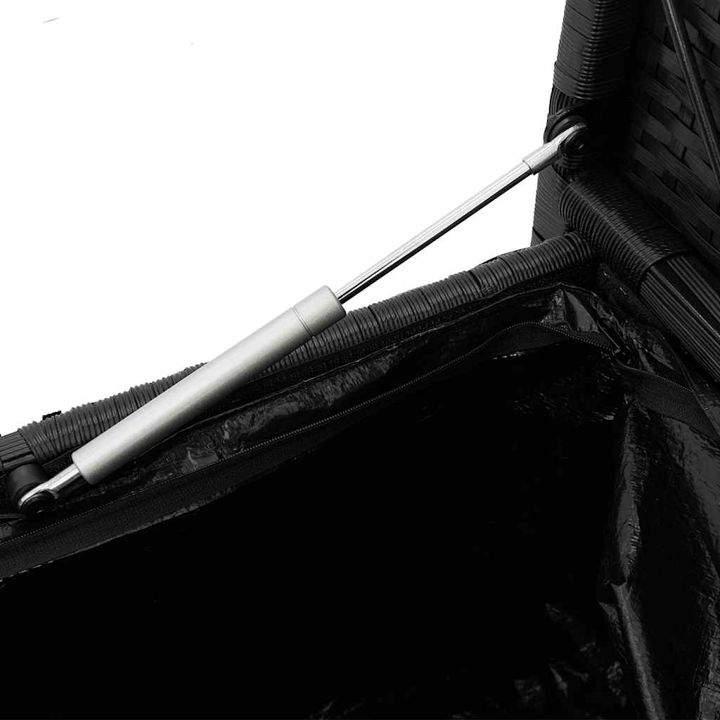 Fekete polyrattan kerti tároló pad párnával