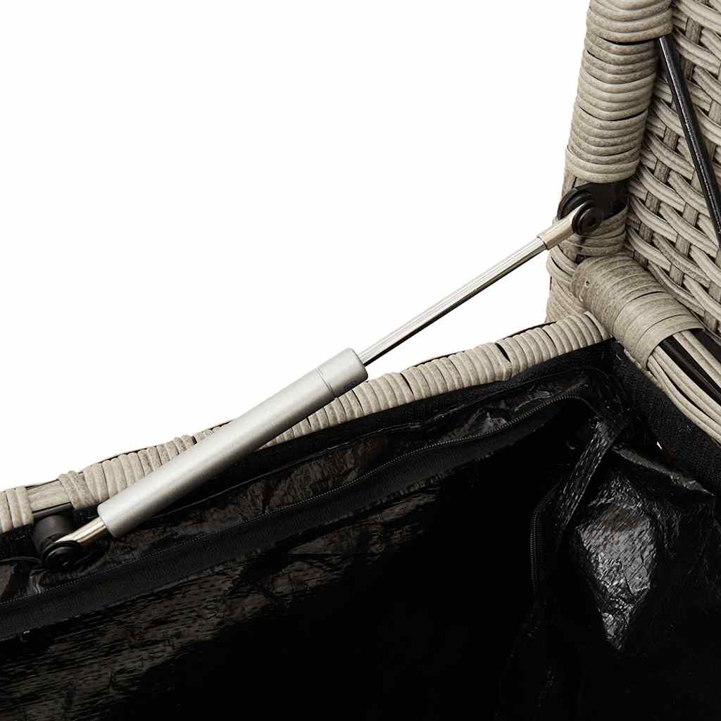 Világosszürke polyrattan kerti tárolópad párnával