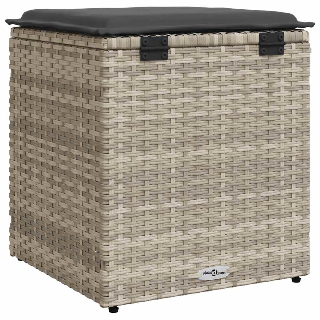 2 db világosszürke polyrattan kerti szék párnával 40x40x43 cm