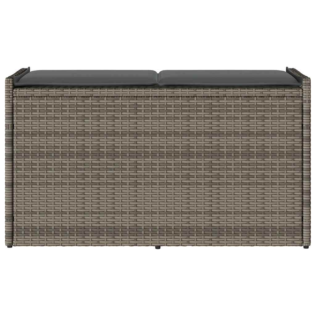 Szürke polyrattan kültéri tárolópad párnával 100 cm