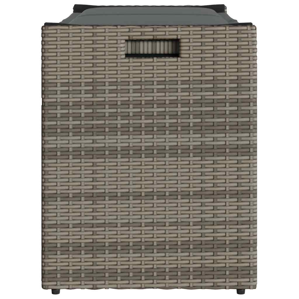 Szürke polyrattan kültéri tárolópad párnával 100 cm
