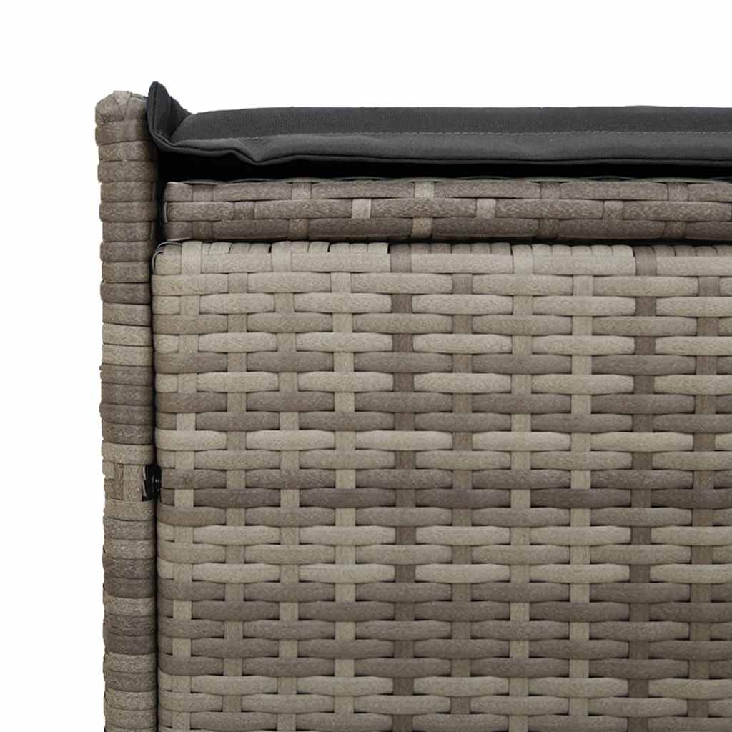 Szürke polyrattan kültéri tárolópad párnával 100 cm