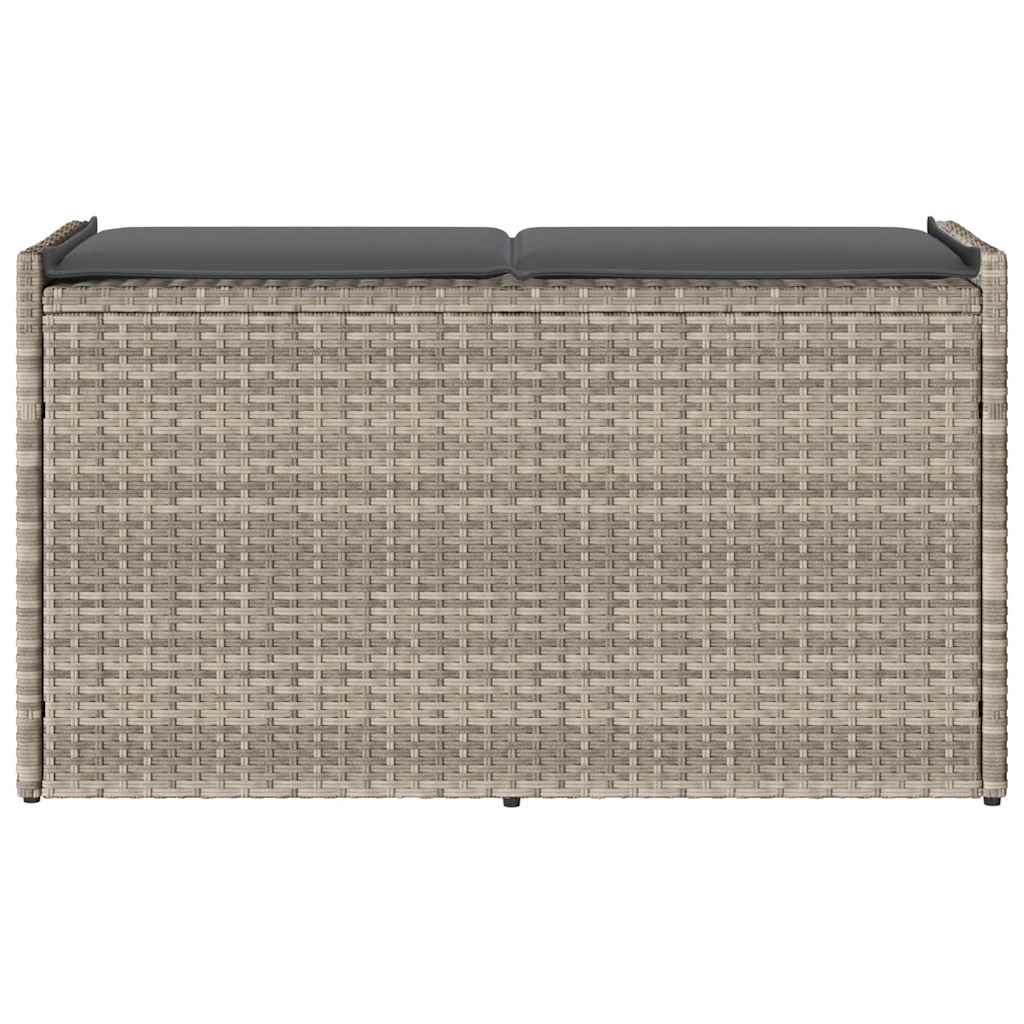Világosszürke polyrattan kültéri tárolópad párnával 100 cm