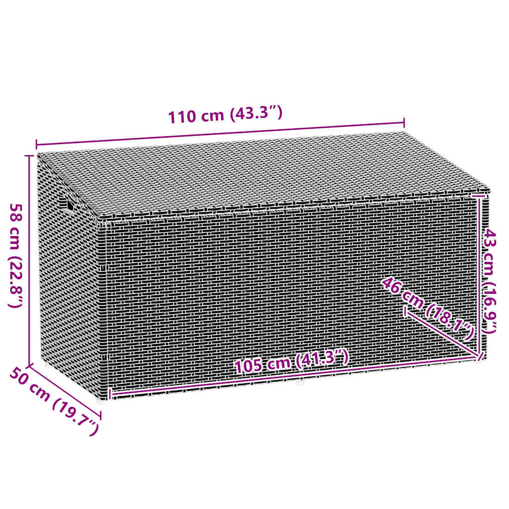 Szürke polyrattan kerti tárolóláda 110x50x58 cm