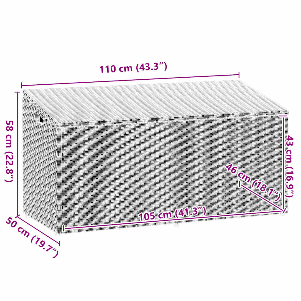Világosszürke polyrattan kerti tárolóláda 110x50x58 cm
