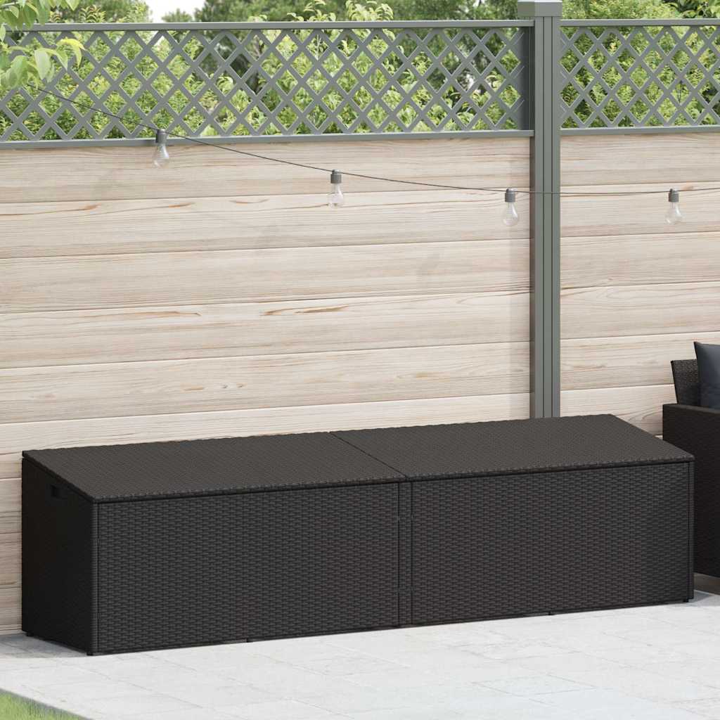 Fekete polyrattan kerti tárolóláda 220x50x58 cm
