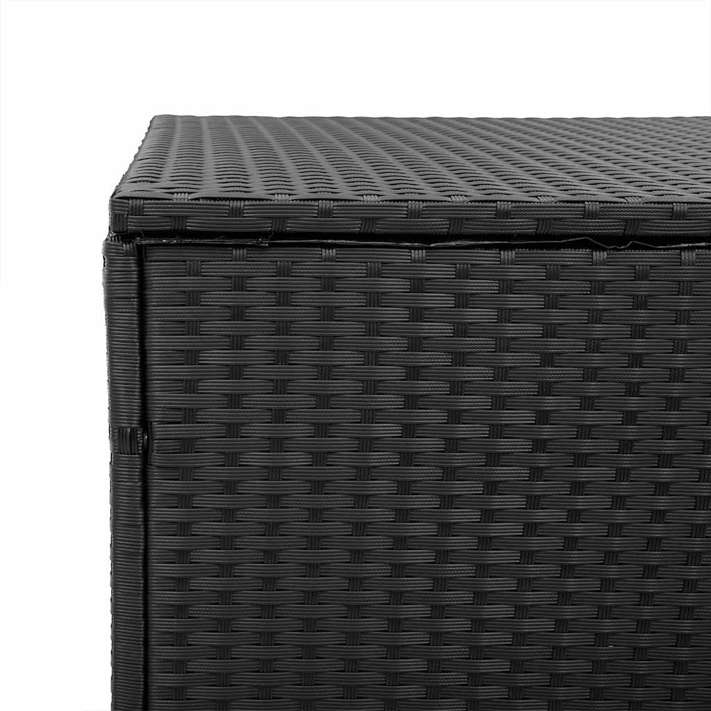 Fekete polyrattan kerti tárolóláda 220x50x58 cm