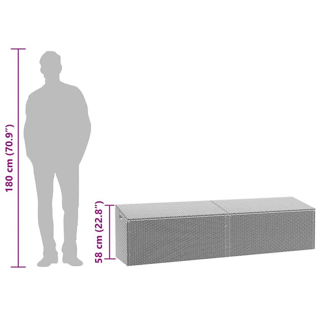 Barna polyrattan kerti tárolóláda 220x50x58 cm
