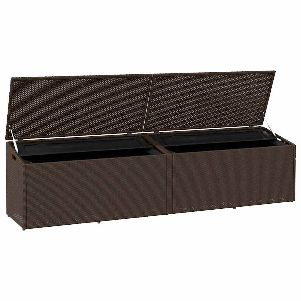 Barna polyrattan kerti tárolóláda 220x50x58 cm