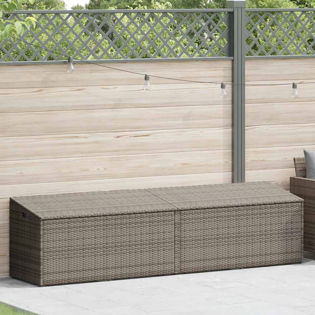 Szürke polyrattan kerti tárolóláda 220x50x58 cm