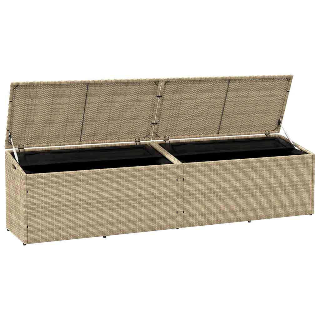Bézs polyrattan kerti tárolóláda 220x50x58 cm