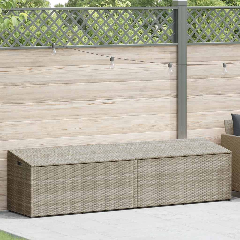 Világosszürke polyrattan kerti tárolóláda 220x50x58 cm