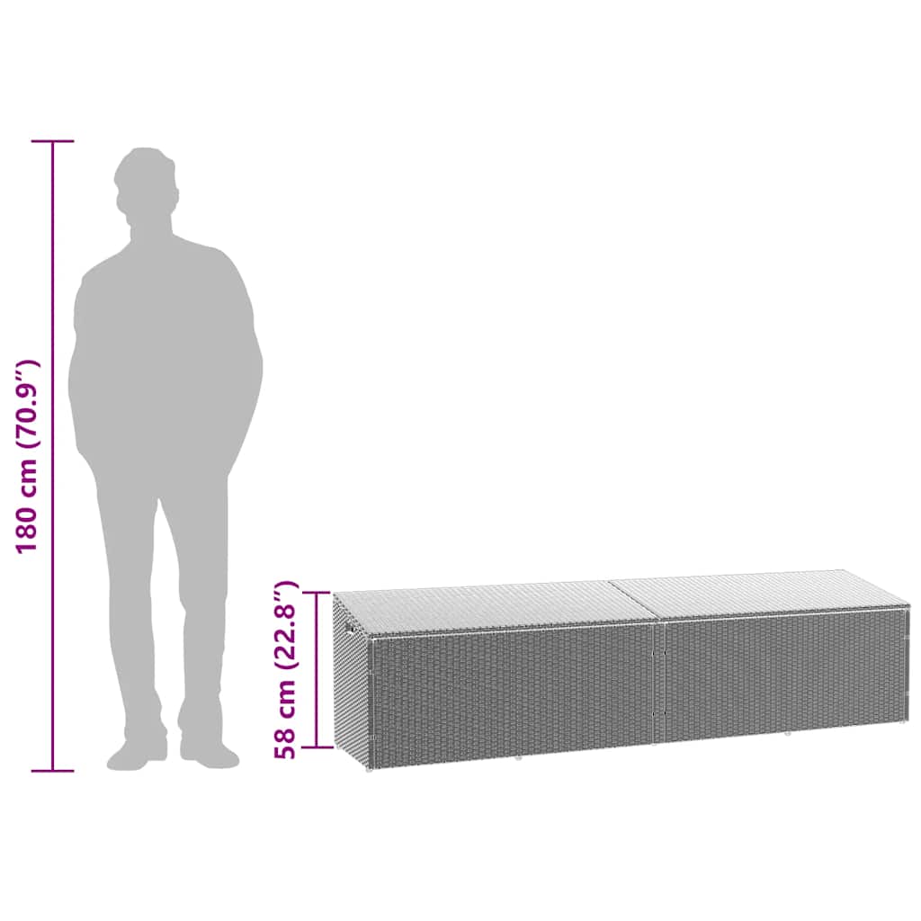 Világosszürke polyrattan kerti tárolóláda 220x50x58 cm