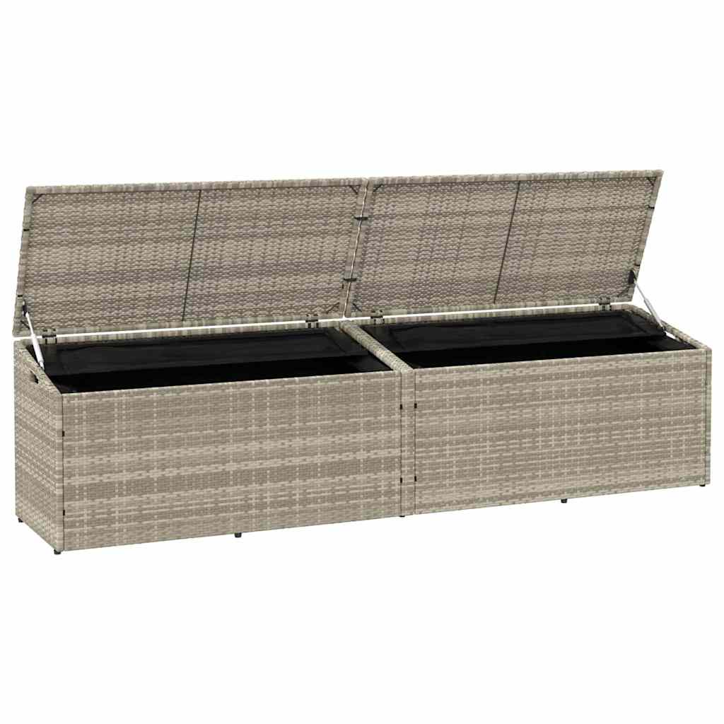 Világosszürke polyrattan kerti tárolóláda 220x50x58 cm