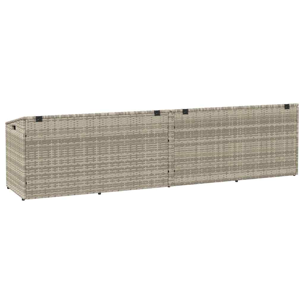 Világosszürke polyrattan kerti tárolóláda 220x50x58 cm
