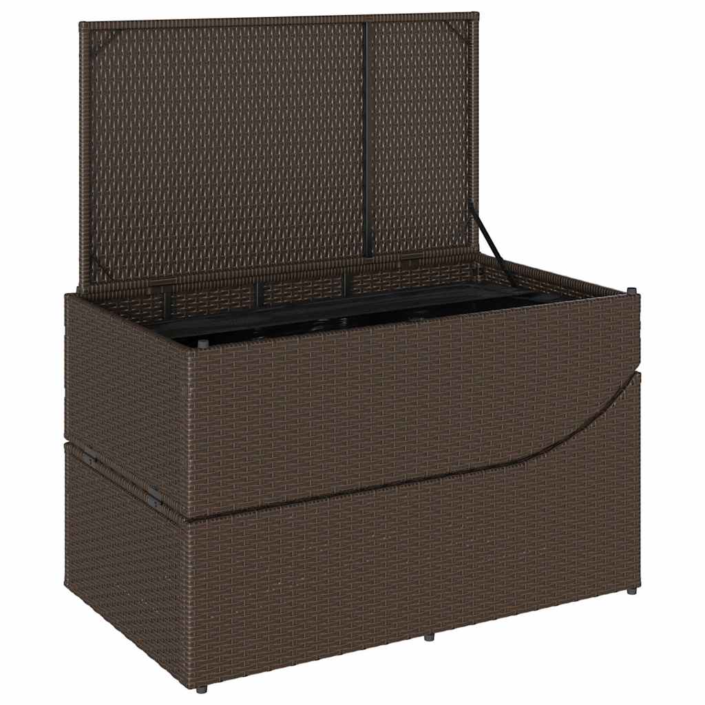 Összecsukható napozóágy párnával és tárolóval barna polyrattan