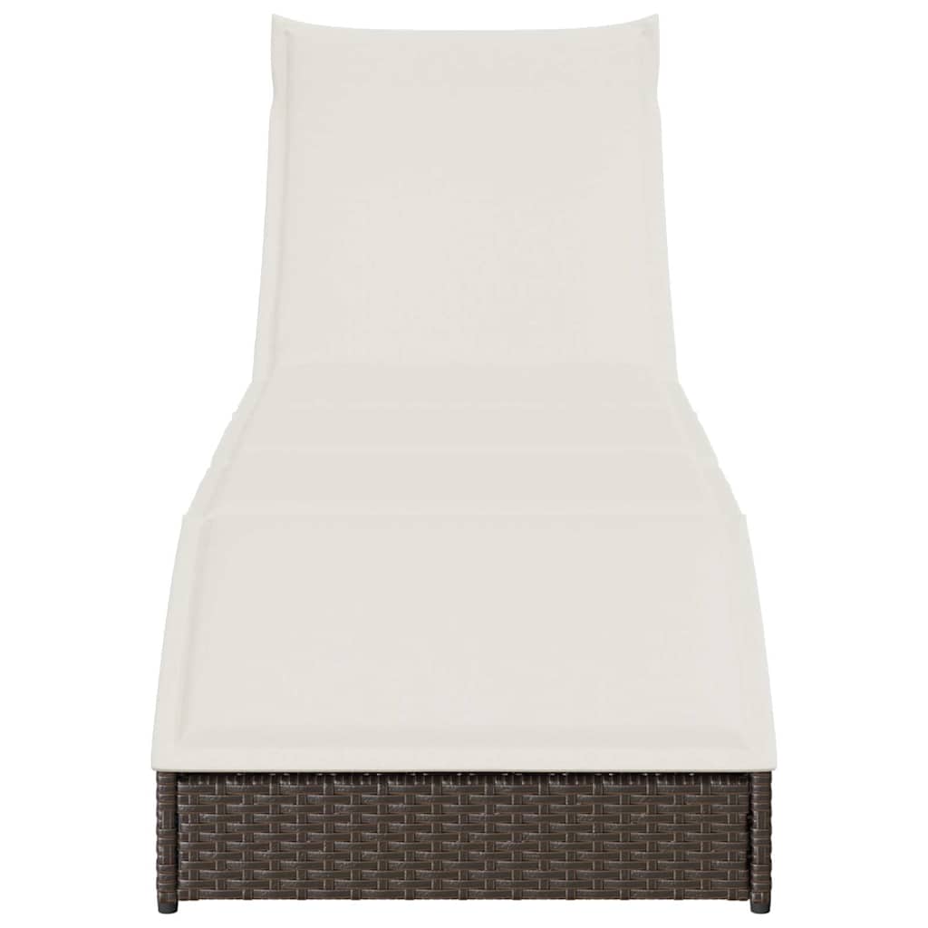 Összecsukható napozóágy párnával és tárolóval barna polyrattan