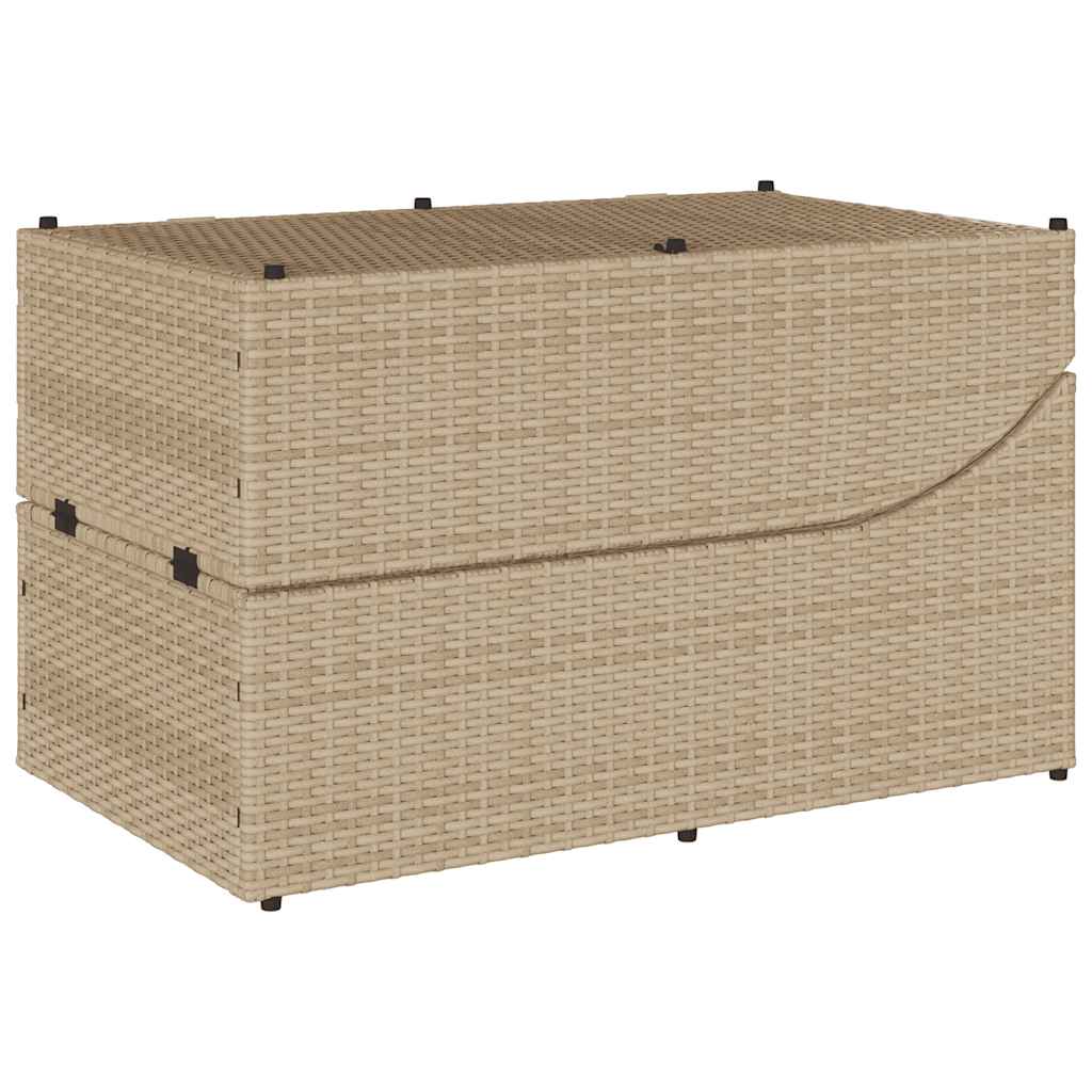 Összecsukható napozóágy párnával és tárolóval bézs polyrattan