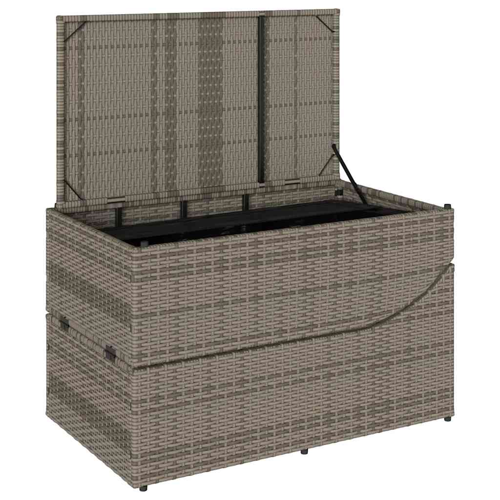 Összecsukható napozóágy párnával és tárolóval szürke polyrattan