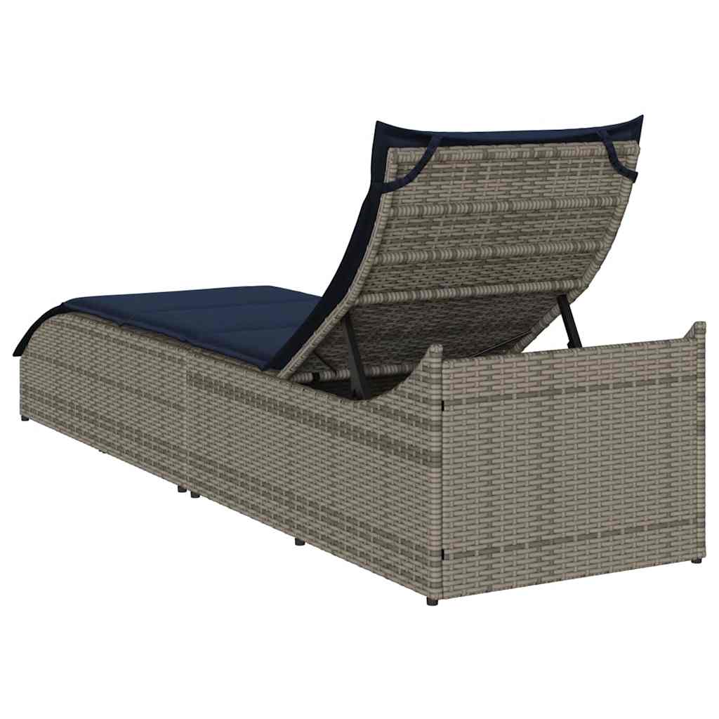 Összecsukható napozóágy párnával és tárolóval szürke polyrattan