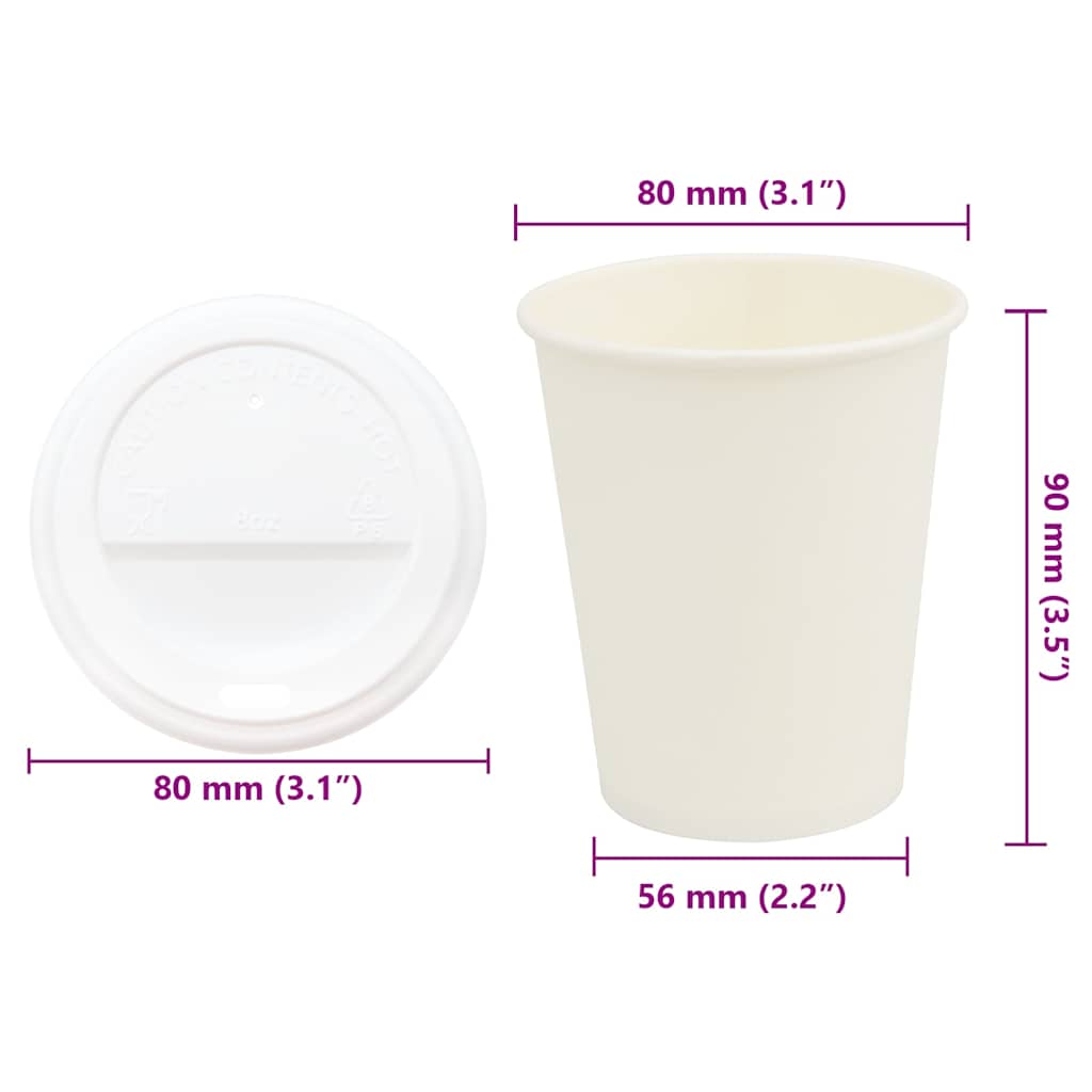 1000 db papír kávéscsészék fedővel 8oz 200ml