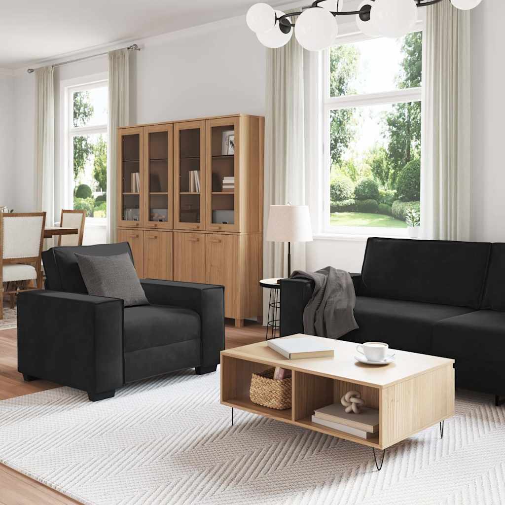 3 részes fekete bársony ülőgarnitúra párnákkal