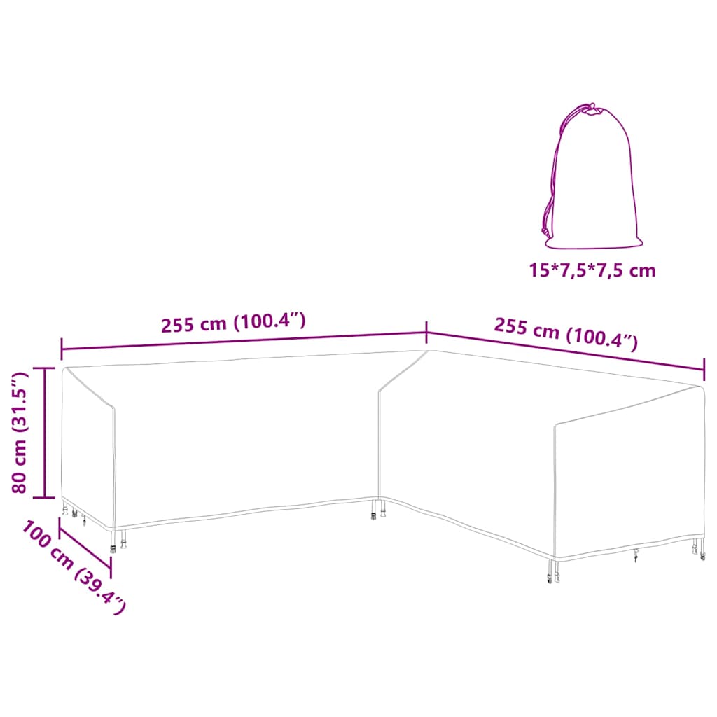 Kültéri bútorhuzat fekete 255 x 255 x 80 cm 210d oxford szövet