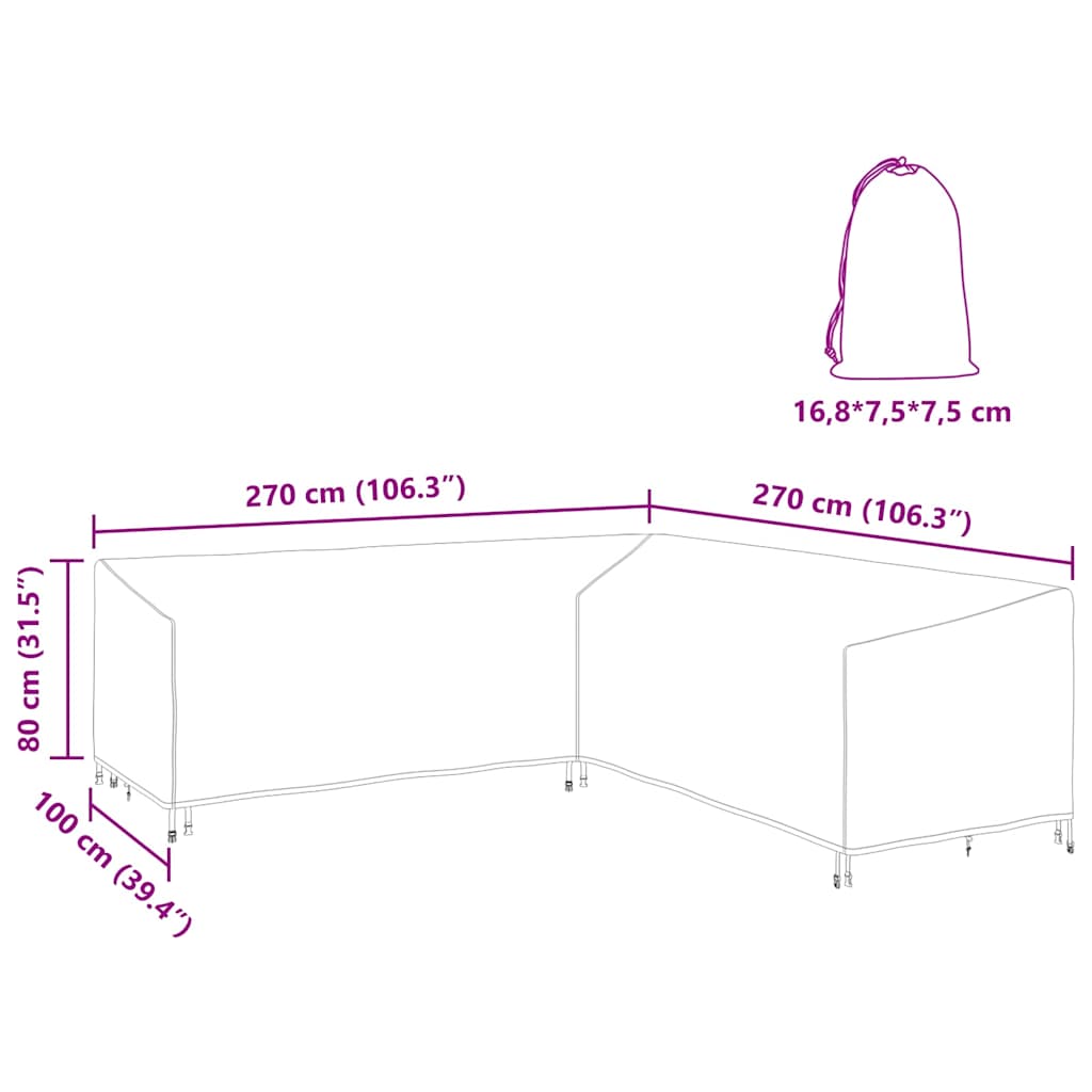 Kültéri bútorhuzat fekete 270 x 270 x 80 cm 600d oxford szövet