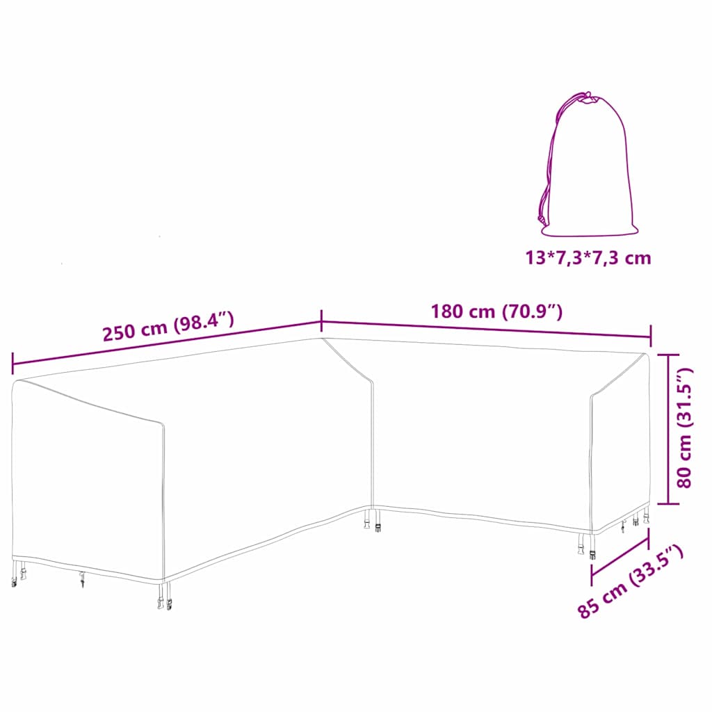 Kültéri bútorhuzat fekete 250 x 180 x 80 cm 210d oxford szövet